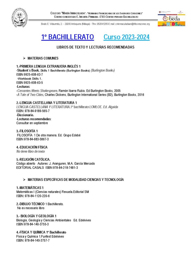 Libros de texto LOMLOE para los niveles de Bachillerato. Curso 23-24